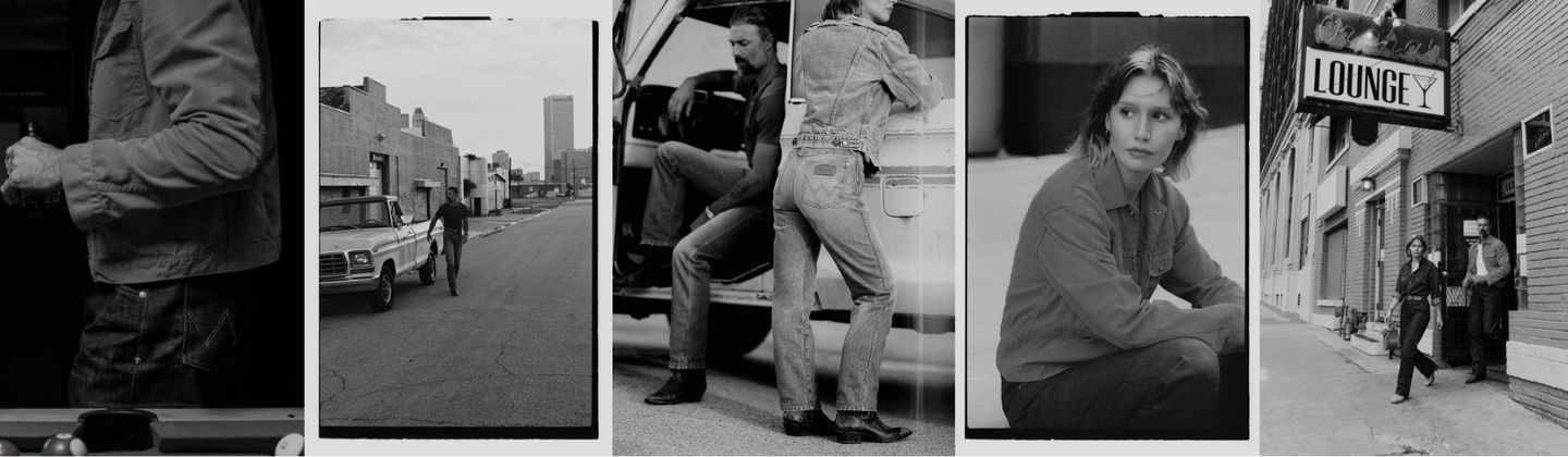 Black and white collage of people in streetwear, in the city.
