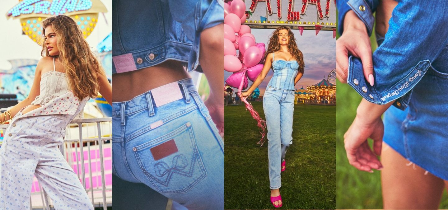 Collage of girls at a state fair / carnival, wearing Wrangler x LoveShackFancy