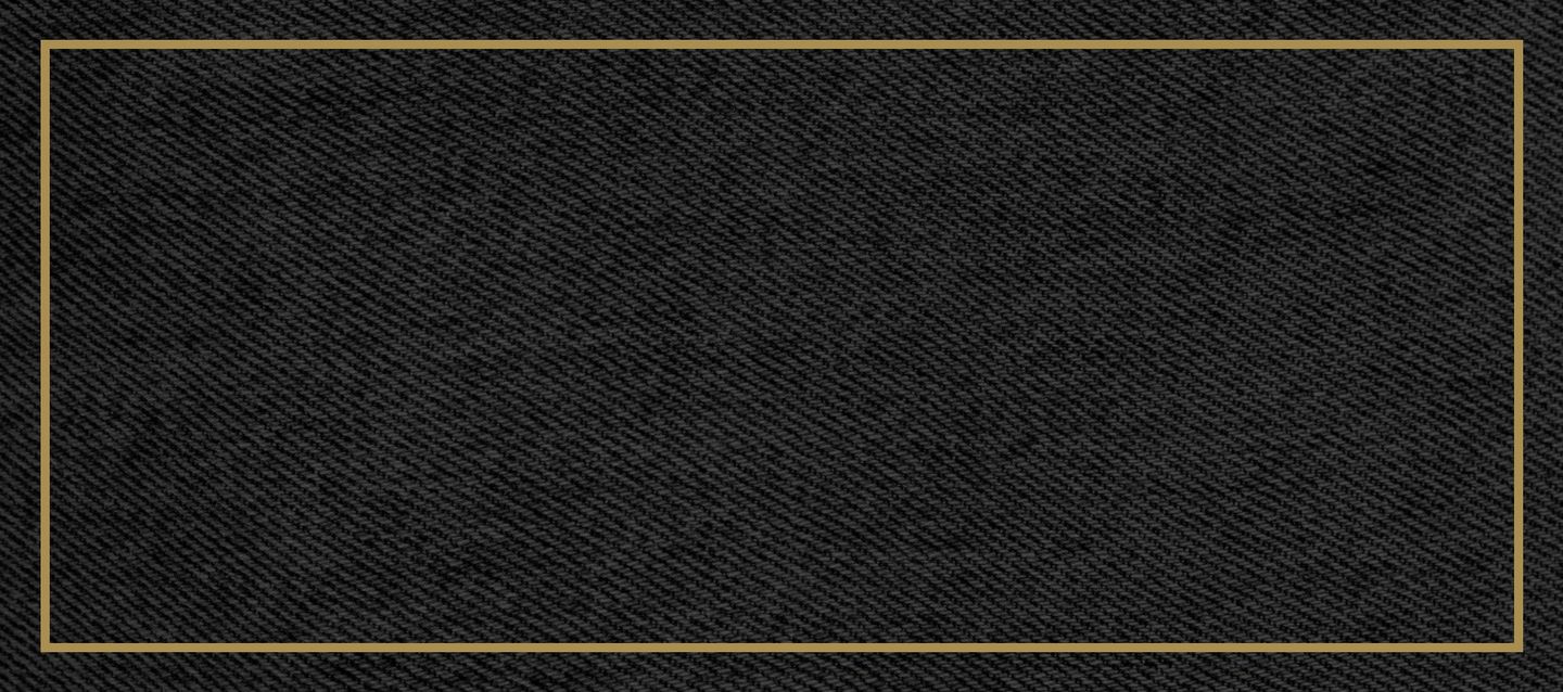Black denim background with a then, golden border.