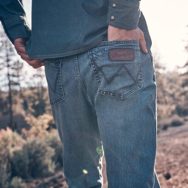 back pocket shot of men's Wrangler jeans.