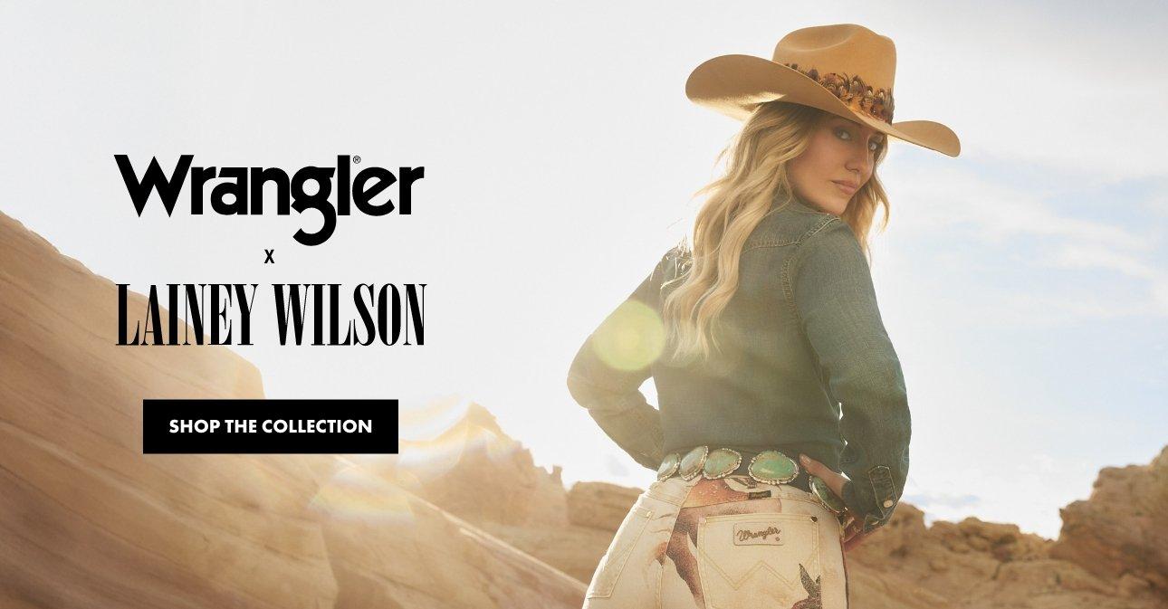 Wrangler x Lainey Wilson Striped Flare Jeans in Yarn Dye Blue