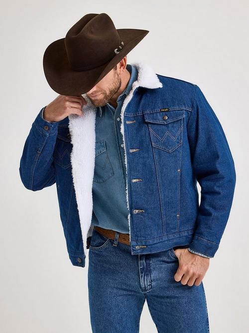 Man wearing Wrangler Denim Sherpa Jacket