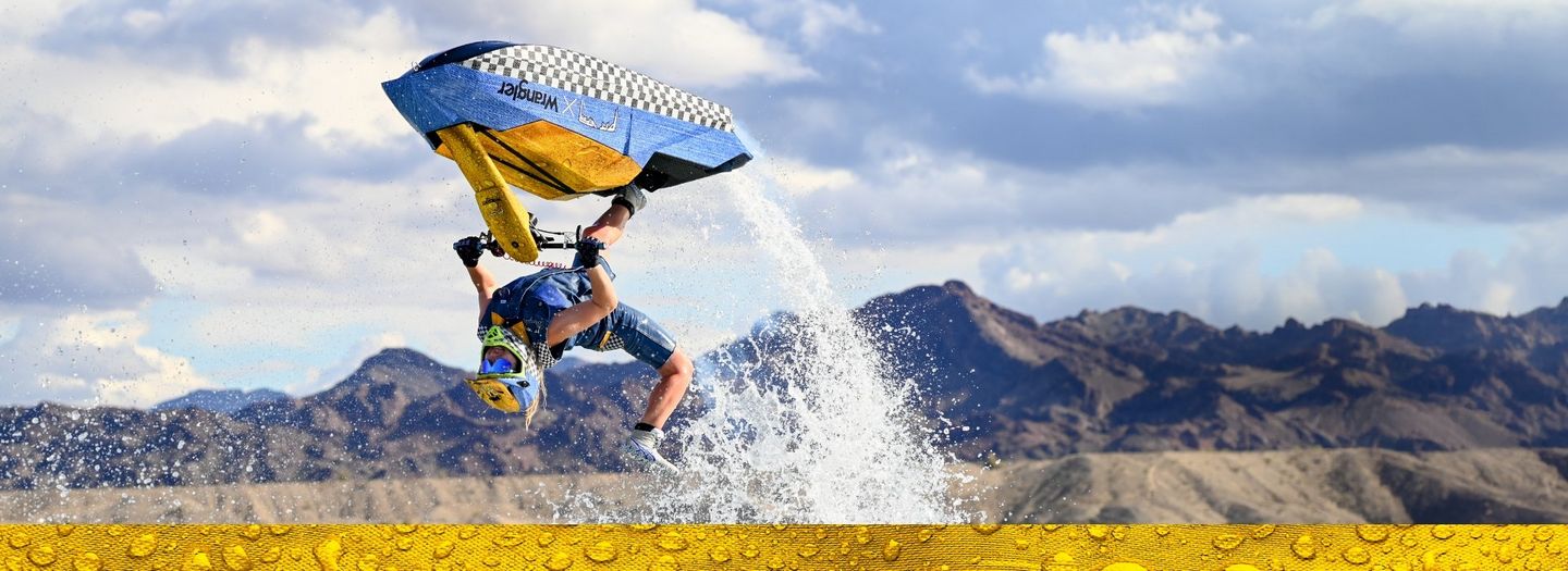 Man doing a backflip on a jetski - Shop Wrangler x Pit Viper