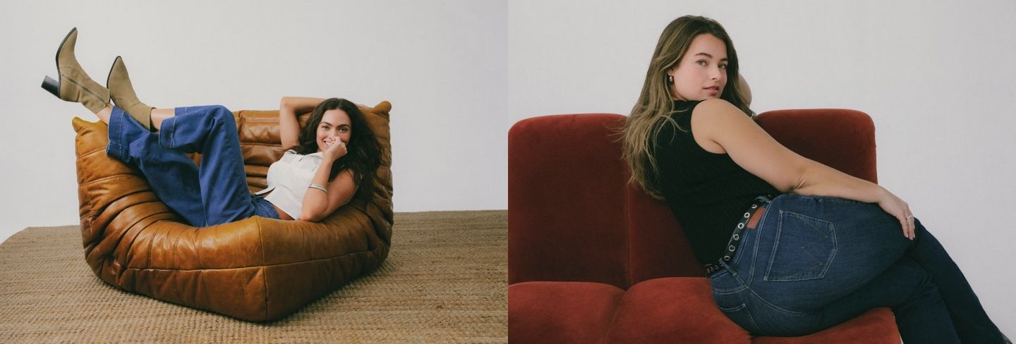 Girl reclined on a couch wearing Wrangler Bespoke - Shop The Collection