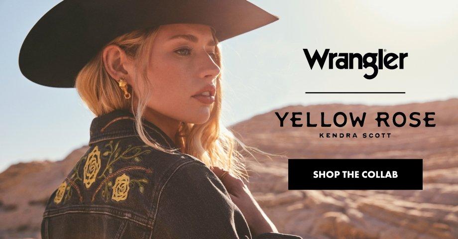 Girl wearing a black cowboy hat looking off into the distance | Shop Wrangler x Kendra Scott