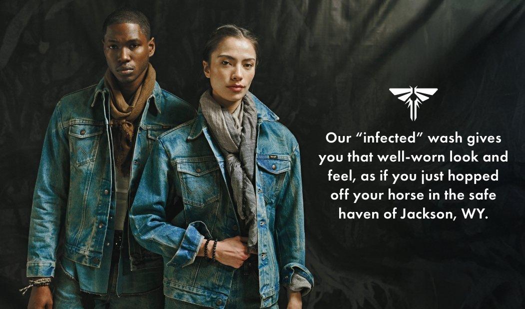 Our “infected” wash gives you that well-worn look and feel, as if you just hopped off your horse in the safe haven of Jackson, WY.