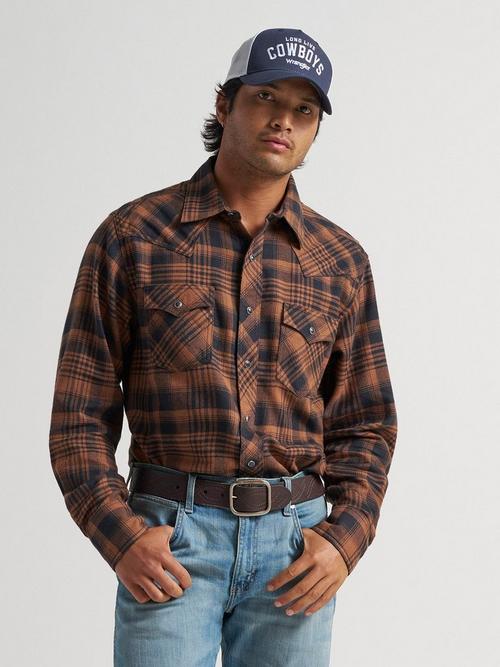 Man wearing Wrangler white button-down shirt