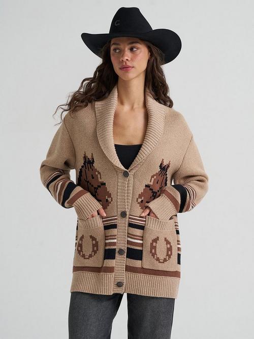 Women wearing wrangler horse cardigan
