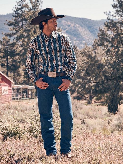 Man wearing Wrangler Men's Western Cowboy Cut Jeans