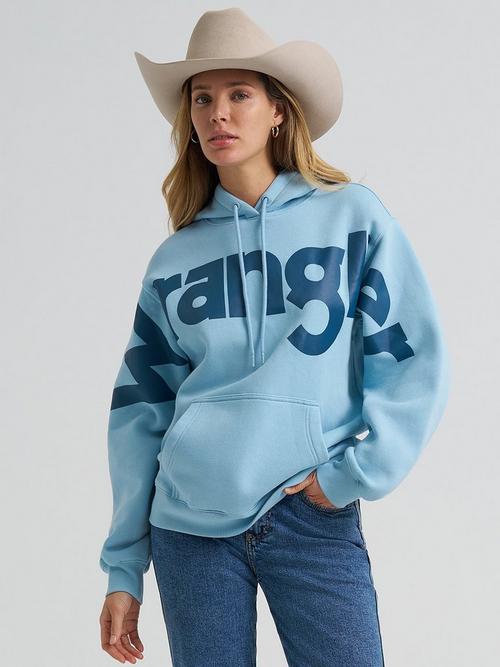 Women wearing Wrangler blue pullover hoodie