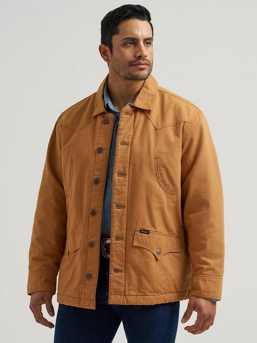 Man wearing lined wrangler jacket