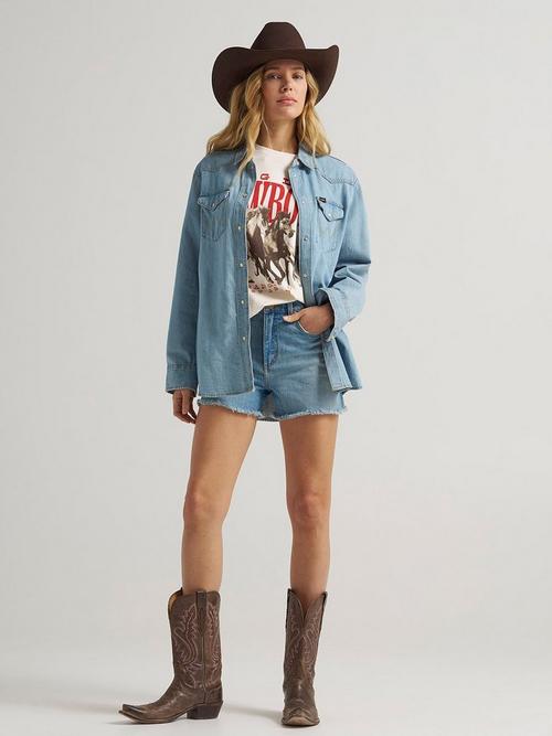 Women Wearing Wrangler Cut-off Denim Shorts