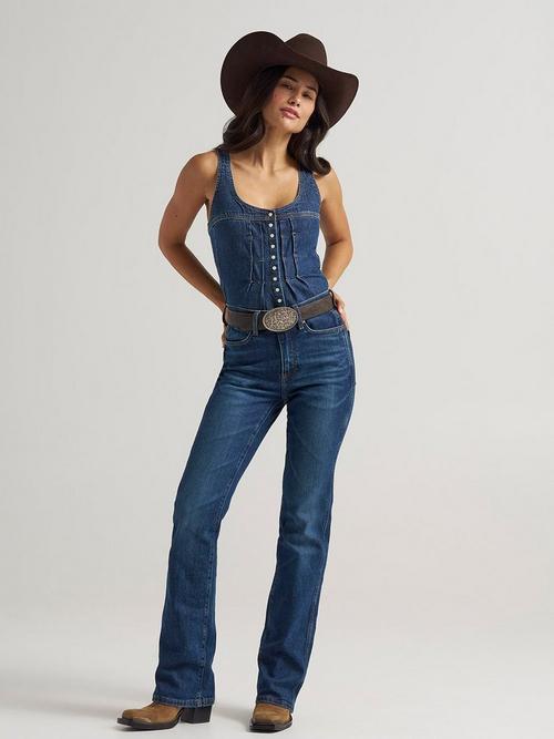 Women wearing Wrangler bootcut jeans