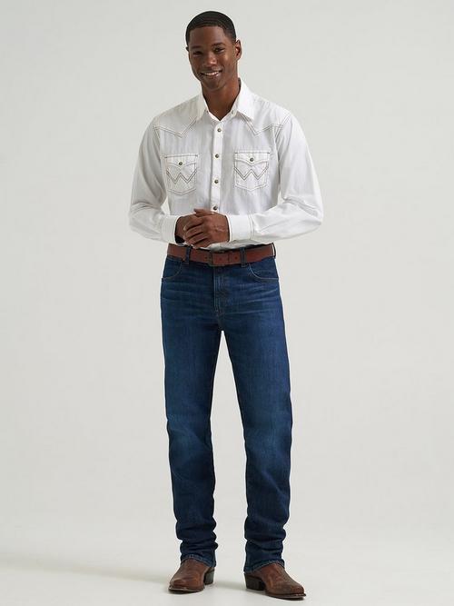 Man wearing  Wrangler straight jeans