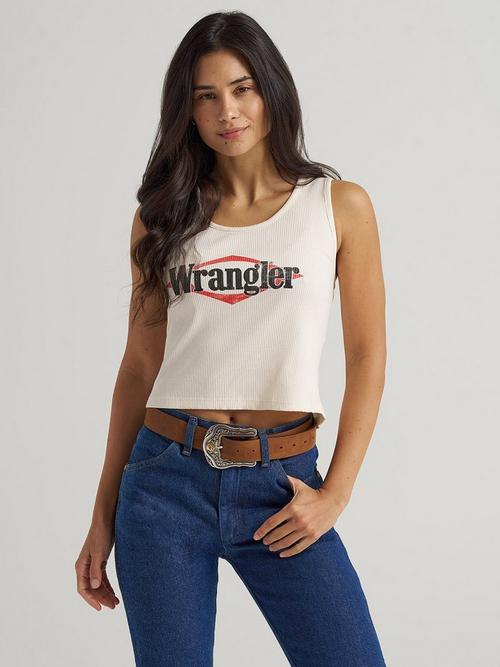 Women wearing wrangler logo tank