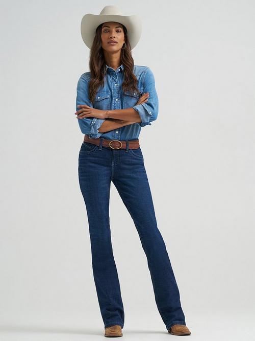 Woman Wearing Wrangler Ultimate Riding Jean Q-Baby